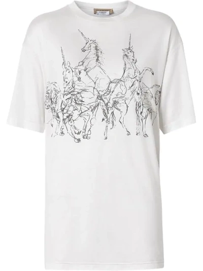Burberry Unicorn Sketch Print Jersey Oversized T-shirt In White