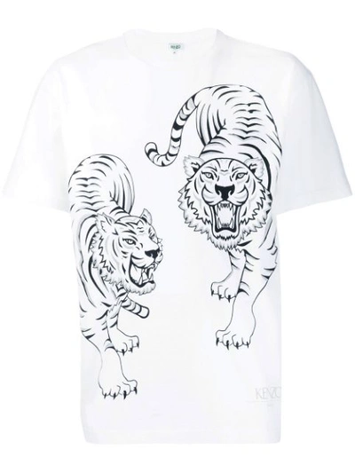 Kenzo White Tiger-print Cotton T-shirt