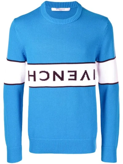 Givenchy Logo-intarsia Cotton-knit Jumper In Light Blue