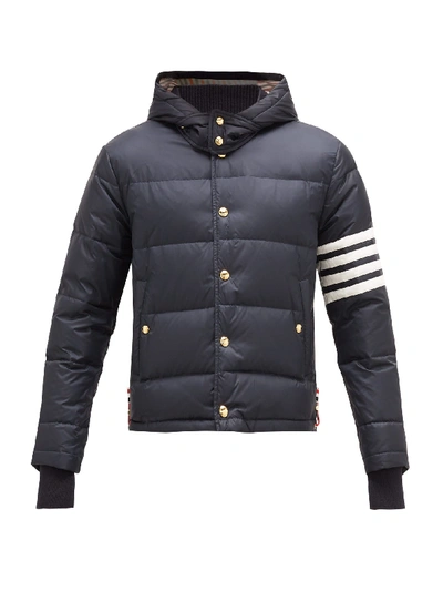 Thom Browne 4-bar Hooded Quilted-down Coat In Blue