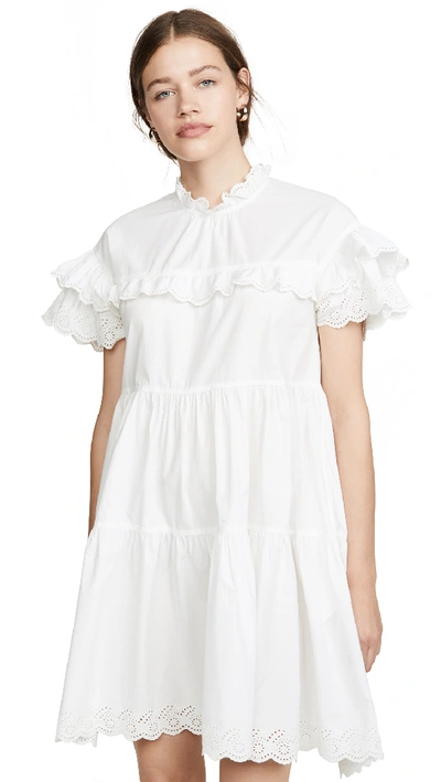 Ulla Johnson Leonie Eyelet Trim Trapeze Dress In Blanc