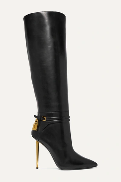 Tom Ford Leather Knee Boots With Padlock In Black