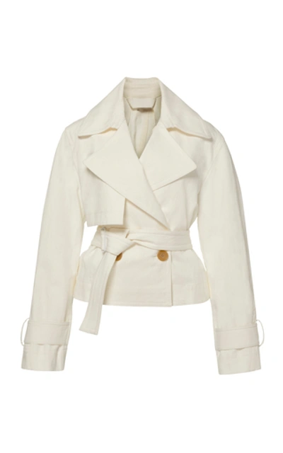 Vince Belted Cropped Linen-cotton Boxy Jacket In Optic White