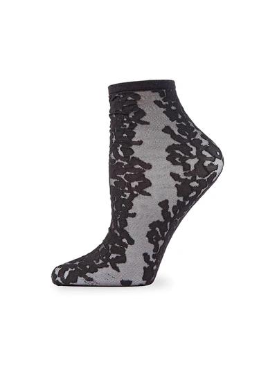 Natori Animal Embroidered Sheer Ankle Socks In Black