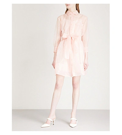 Maje Revani Organza Mini Shirt Dress In Pale Pink