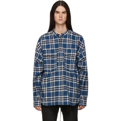 Fear Of God Chest Pocket Tartan Plaid Flannel Henley Shirt In Blue