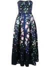 Marchesa Notte Floral A-line Dress In Blue