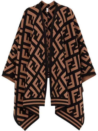 Fendi Ff Logo Poncho In Brown