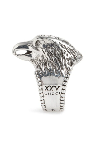 Gucci Anger Forest Eagle Head Ring In Silver