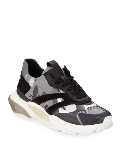 Valentino Garavani Bounce Camo Lace-up Sneakers In L Silver Nero Bianco