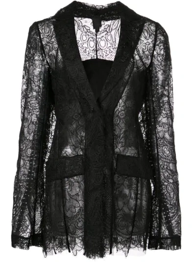 Vera Wang Sheer Lace Fitted Jacket In Black