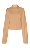 Sally Lapointe Oversized Wool, Silk And Cashmere Cropped Mockneck Top In Brown