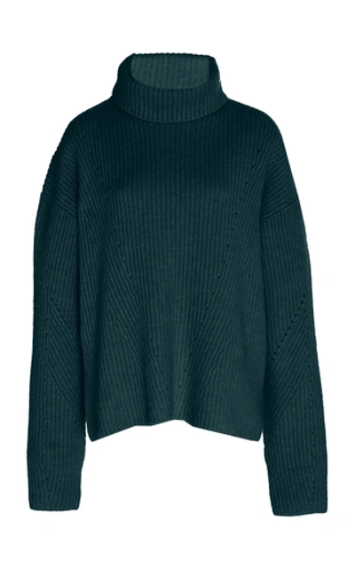 Sally Lapointe Airy Cashmere Silk Ribbed Turtleneck In Green