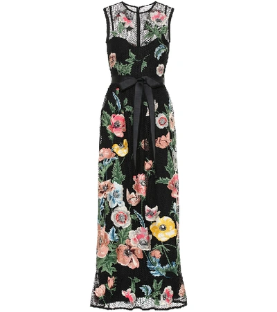 Red Valentino Embroidered Broderie Anglaise Maxi Dress In Black