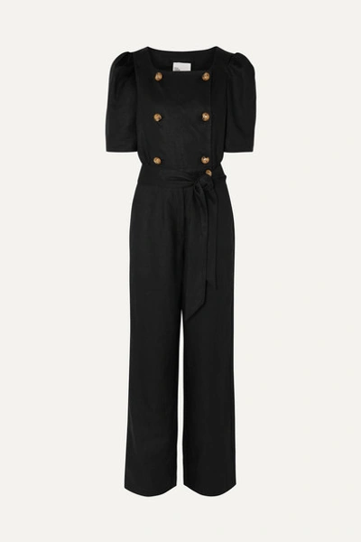 Lisa Marie Fernandez Diana Belted Double-breasted Linen-blend Gauze Jumpsuit In Black