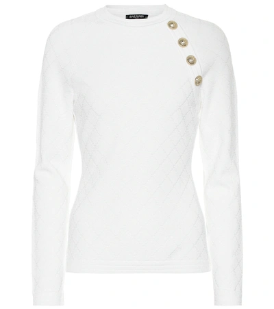 Balmain Ribbed Button-embellished Jumper In White