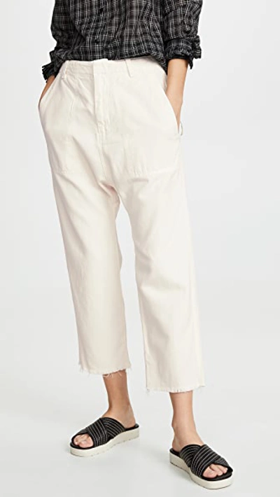 Nili Lotan Luna Cropped Cotton And Linen-blend Twill Pants In Eggshell