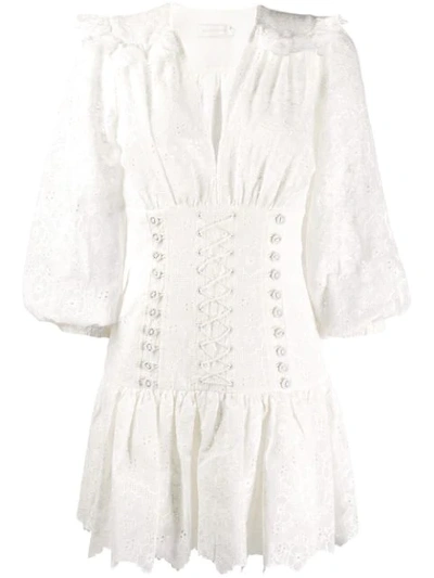 Zimmermann Honour Lace-up Broderie Anglaise Cotton Mini Dress In White