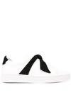 Alexandre Birman Clarita Bow-embellished Suede-trimmed Leather Slip-on Sneakers In Black White
