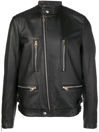 Paul Smith Zipped Leather Jacket In Black
