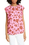 Kate Spade Splash Floral Crewneck Flutter-sleeve Keyhole Top In Pink Multi