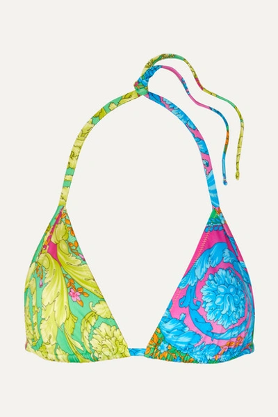 Versace Printed Triangle Bikini Top In Blue