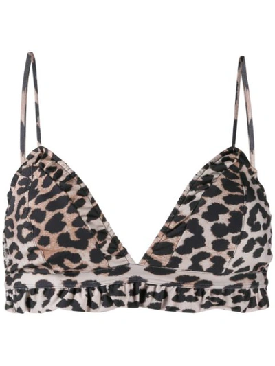 Ganni Leopard-print Ruffled Bikini Top In Leopard Print