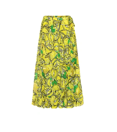 Diane Von Furstenberg Clarissa Lemon-print Wrap Cotton-blend Skirt In Yellow