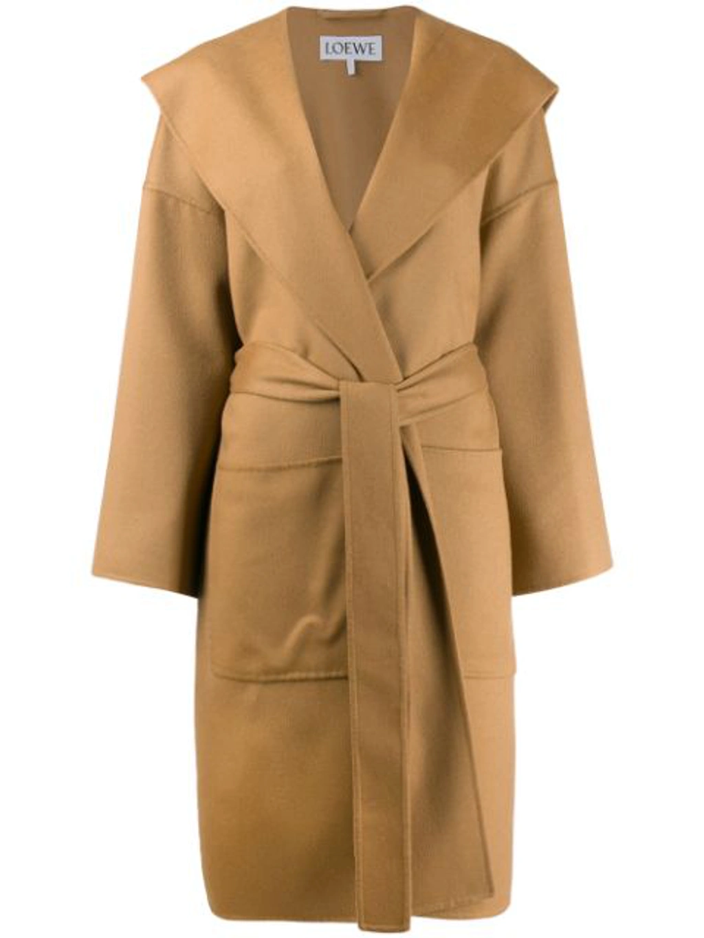 Loewe Hooded Belted Wool And Cashmere-blend Coat In Beige