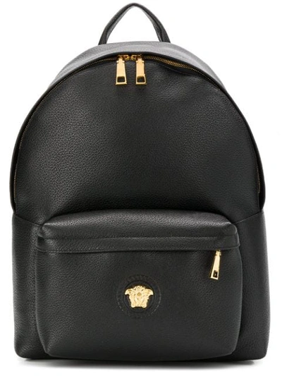 Versace Pebbled Texture Logo Backpack In Black