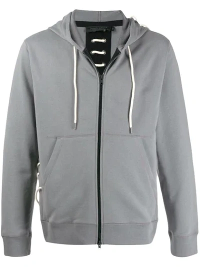 Craig Green Laced Zip-through Cotton Hooded Sweatshirt In Grey