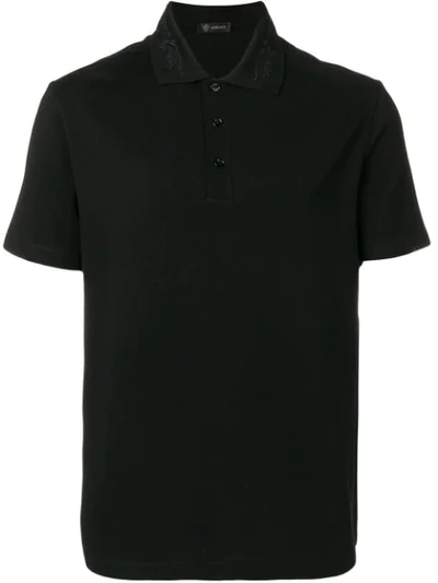 Versace Embroidered Medusa Polo Shirt In Black