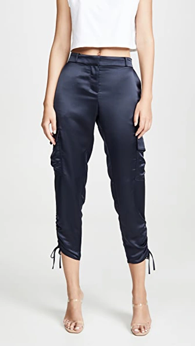 Parker Emerson Satin Cropped Cargo Pants In Midnight