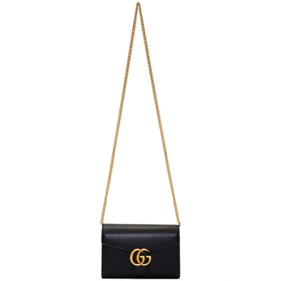 Gucci Gg Marmont Black Leather Wallet-on-chain In 1000 Nero