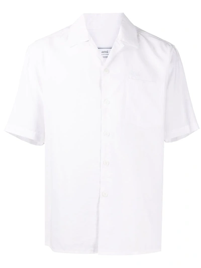 Ami Alexandre Mattiussi Ami Logo-embroidered Cuban-collar Shirt In Bianco
