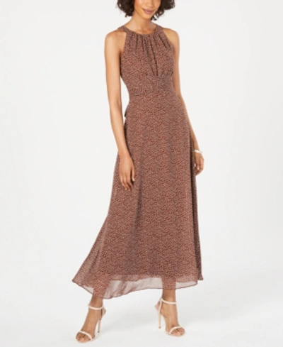 Adrianna Papell Polka Dot Halter Maxi Dress In Brown/ivory