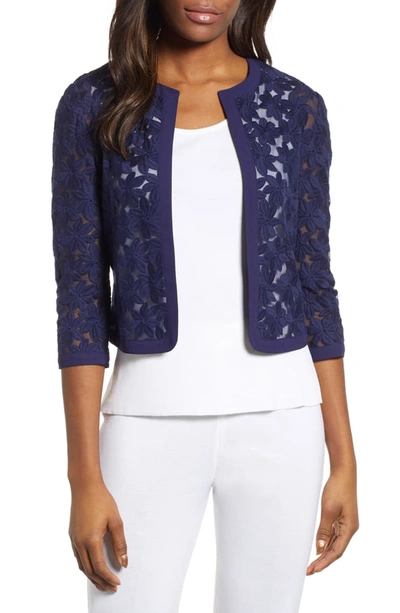 Anne Klein Floral Lace Crop Cardigan In Distant Mountain