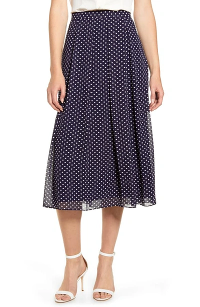 Anne Klein Dot Box Pleat Skirt In Eclipse/ Anne White