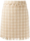 Msgm Fringed Check Skirt In Neutrals