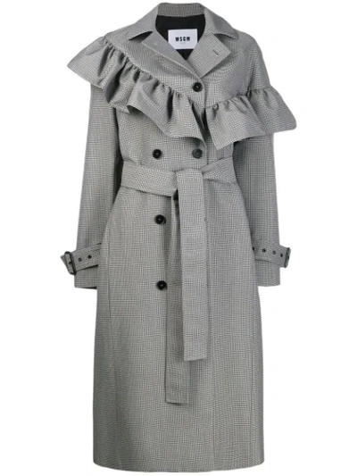 Msgm Ruffled Houndstooth Coat In Grey
