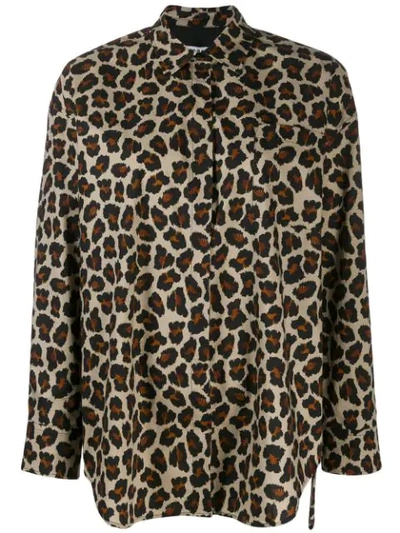 Msgm Oversized Leopard Shirt In Neutrals