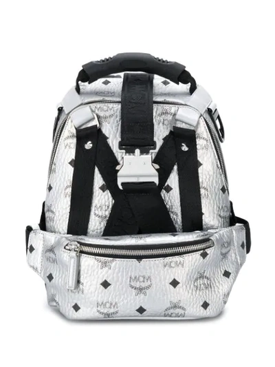 Mcm Logo Zipped Backpack - Silver