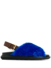 Marni Fussbett Shearling Sandals In Blue