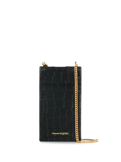 Alexander Mcqueen Croc Embossed Leather Iphone Case In Black