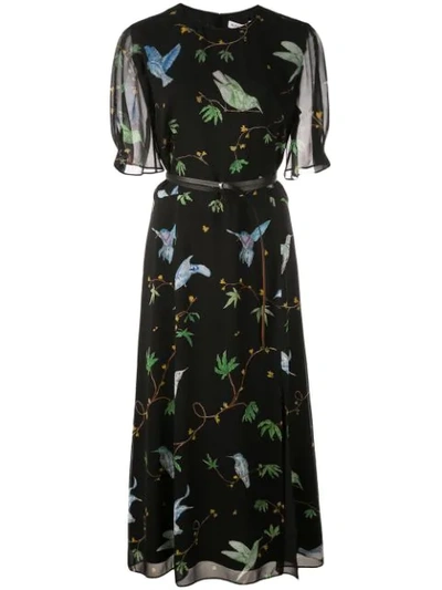 Altuzarra Gormann Bird-print Silk-chiffon Midi Dress In Black