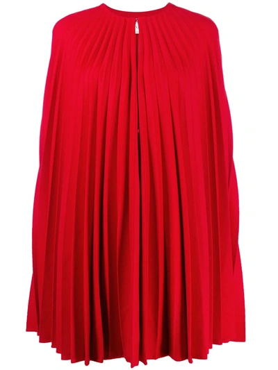 Valentino Pussy-bow Cape-effect Pleated Georgette Mini Dress In Red