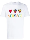 Versace Logo Heart Embroidered T-shirt In White