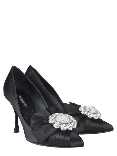 Dolce & Gabbana Décolleté With Bow And Crystals In Nero