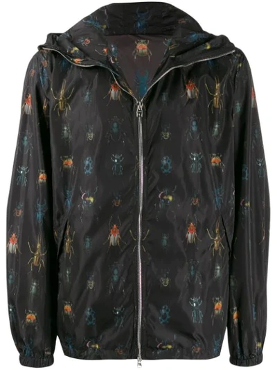 Alexander Mcqueen Insect Print Hooded Jacket In Black