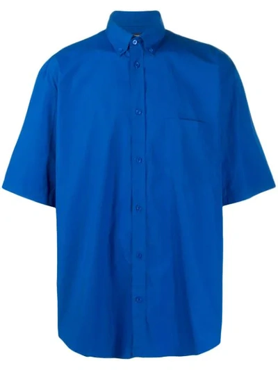 Balenciaga Short Sleeved Logo Shirt In Blue